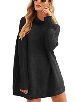 Calbetty Womens Turtleneck Batwing Sleeve Chunky Knit Pullover Sweater Tops Casual Oversized Tunic Sweaters