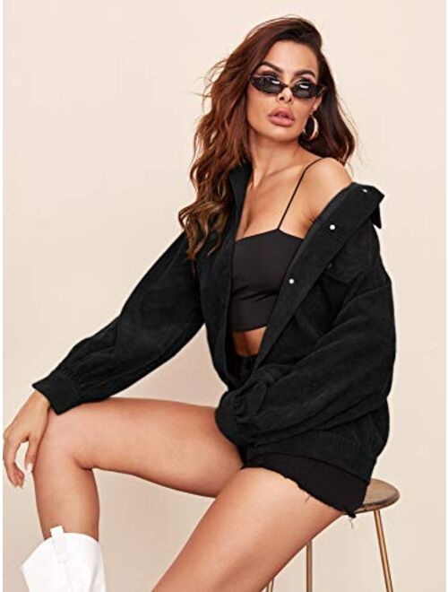 Floerns Women's Long Sleeve Button Up Corduroy Jacket Coat