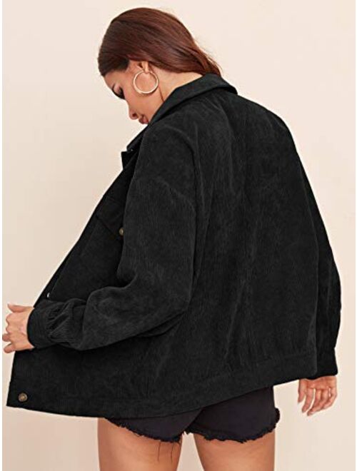 Floerns Women's Long Sleeve Button Up Corduroy Jacket Coat