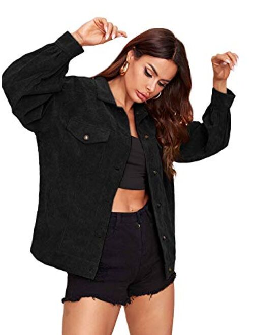 Floerns Women's Long Sleeve Button Up Corduroy Jacket Coat