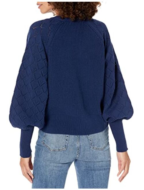 The Drop Women's Divya Pointelle Full Sleeve Cardigan Sweater