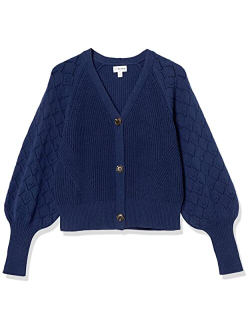 The Drop Women's Divya Pointelle Full Sleeve Cardigan Sweater