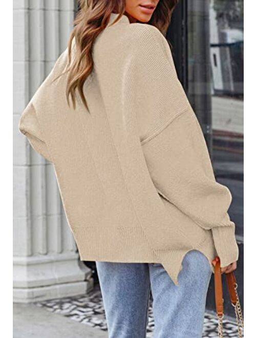 HAPCOPE Women's Oversized Sweater Crewneck Batwing Sleeve Side Slit Ribbed Knit Pullover Sweaters Tunic Tops