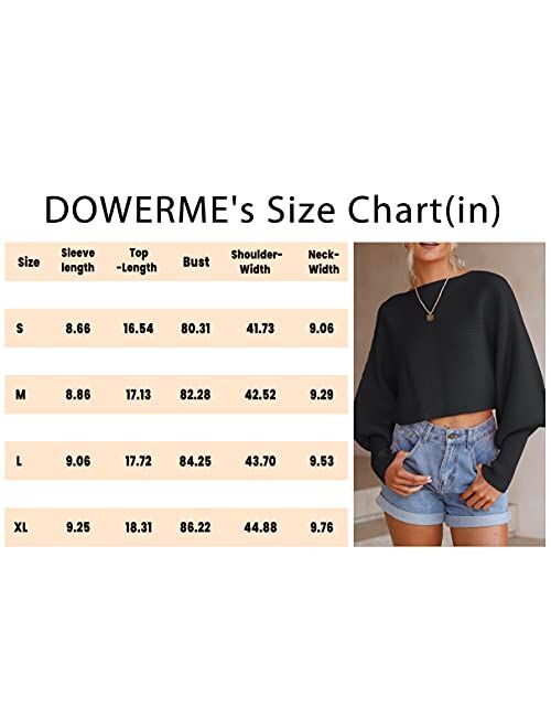 dowerme 2022 Women's Casual Crewneck Knitted Sweater Long Batwing Sleeve Solid Soft Loose Ribbed Pullover Jumper Tops
