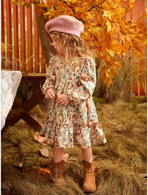 SHEIN Toddler Girls Floral Print Flounce Sleeve Ruffle Hem Dress
