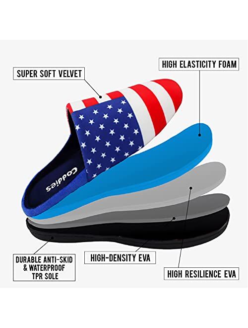 Coddies USA Flag Slippers | Patriotic American House Shoes | Funny Novelty Gift for Men, Women & Kids | US Slippers | Great Present for The Whole Family
