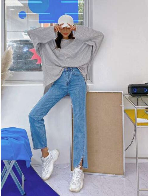 DAZY Striped Print Drop Shoulder Oversized Tee