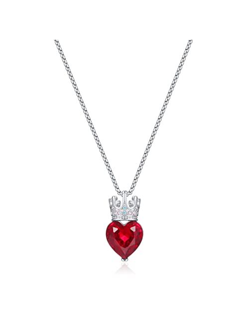 CDE Princess Queen Crown Necklace for Girls Women Love Heart Pendant Necklaces with Birthstone Crystal, Christmas Valentines Day Birthday Party Jewelry Gifts for Daughter