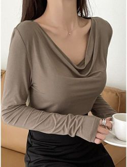 Solid Draped Neck Tee