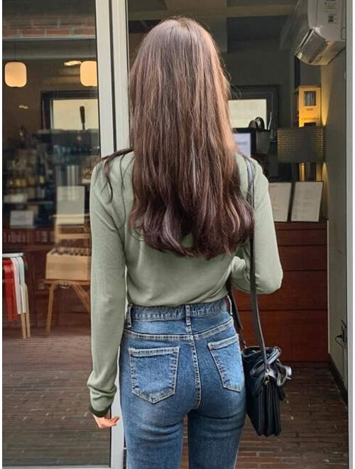 DAZY Round Neck Contrast Binding Tee