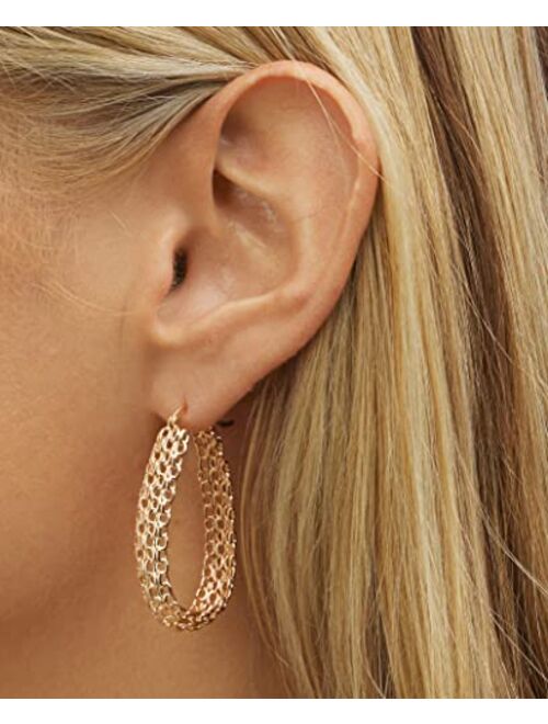 Gold Filigree Earrings for Women | Barzel 18K Gold Plated Link Mesh Braided Filigree Hoop Earrings (Gold)