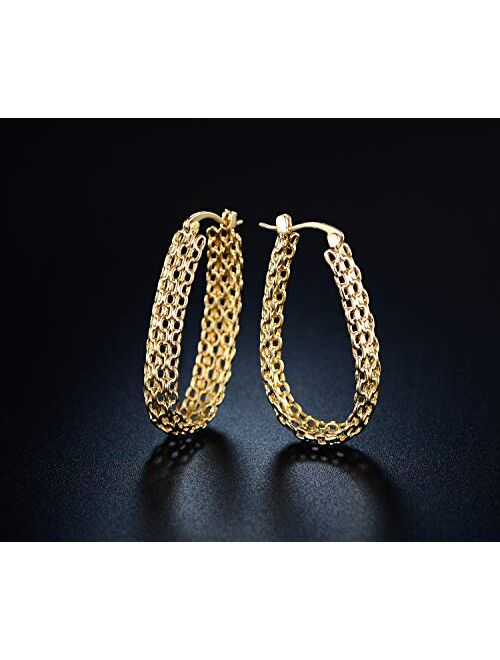 Gold Filigree Earrings for Women | Barzel 18K Gold Plated Link Mesh Braided Filigree Hoop Earrings (Gold)