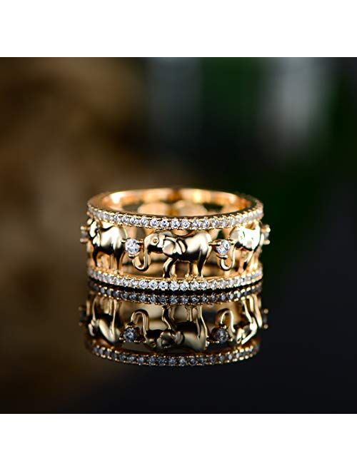 Barzel 18k Gold & 2-Tone Plated Elephant Cubic Zirconia Eternity Ring