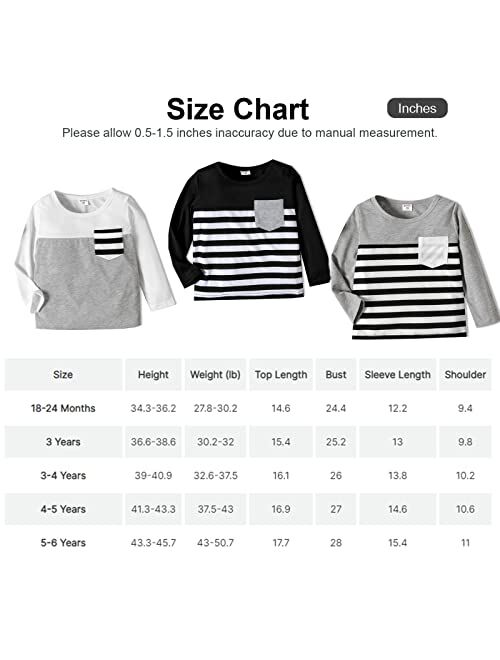Patpat Toddler Boys Stripe Round Neck Long Sleeve T-Shirts Solid Colour Tops Tees for Boys 18 Months-6 Years