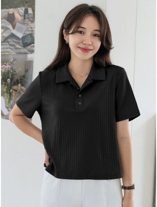 DAZY Polo Neck Rib Knit Tee