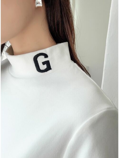 DAZY Letter Embroidery Mock Neck Tee