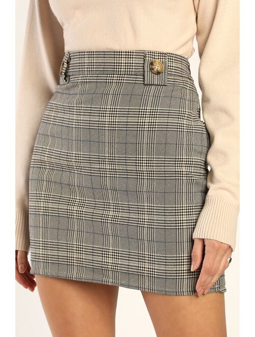 4TH & RECKLESS Brita Taupe Multi Plaid Mini Skirt