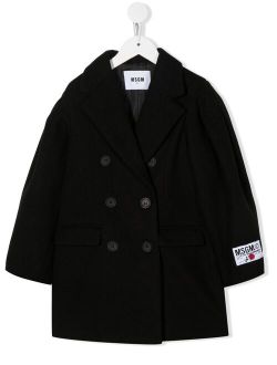 Kids logo-patch double-breasted peacoat