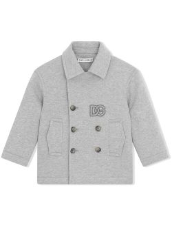 Kids double-breasted logo-patch coat