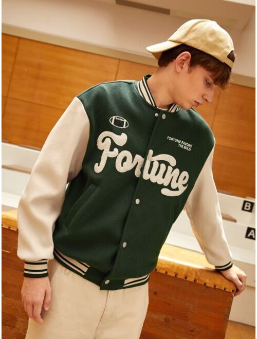 Shein Men Letter Embroidery Two Tone Varsity Jacket