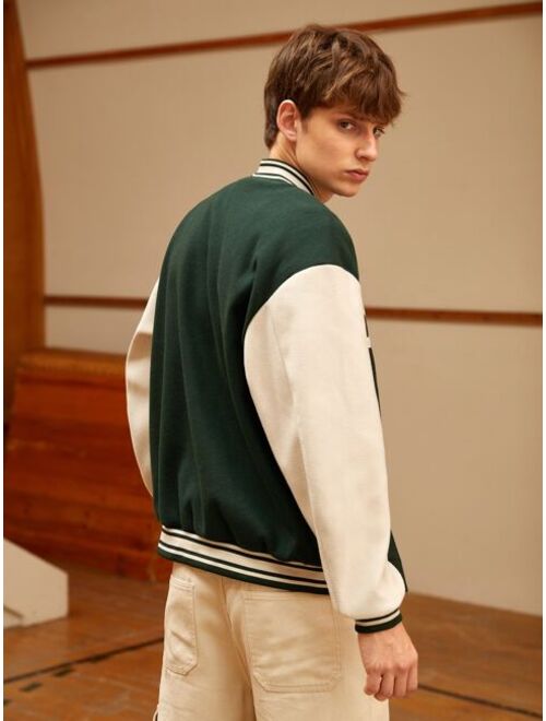 Shein Men Letter Embroidery Two Tone Varsity Jacket