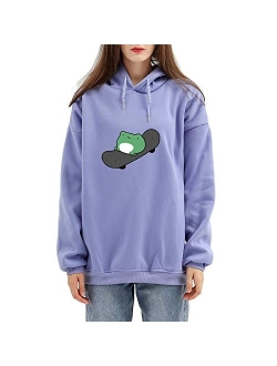 KEEVICI Women's Cute Sweatshirts Skateboarding Frog Long Sleeve Hoodie Pullover Tops