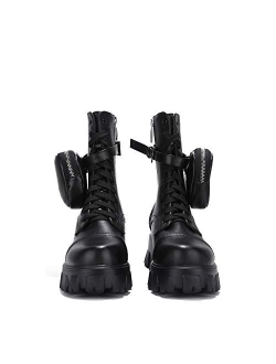 Monalisa Combat Boots for Women, Platform Boots with Chunky Block Heels, Womens High Tops Boots