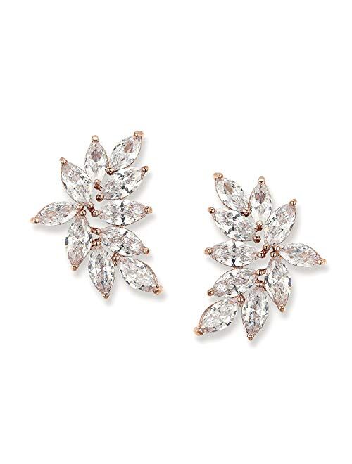 SWEETV Bridal Wedding Earrings for Brides Bridesmaid, Marquise Cubic Zirconia Rhinestone Cluster Earrings for Women, Prom