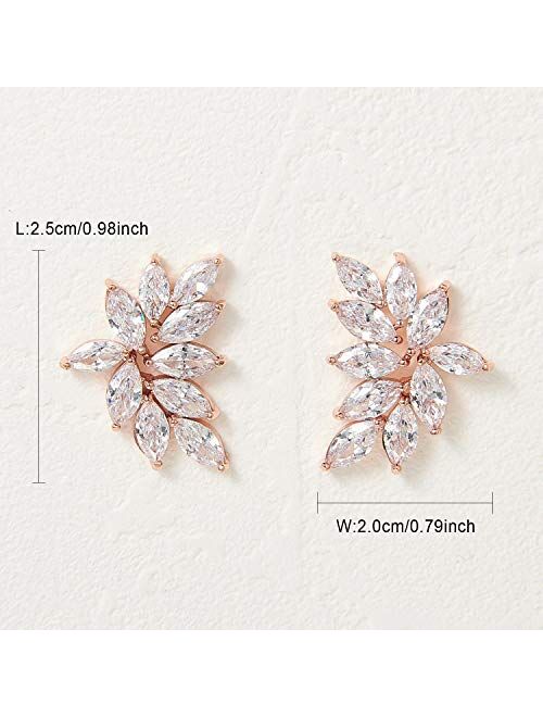 SWEETV Bridal Wedding Earrings for Brides Bridesmaid, Marquise Cubic Zirconia Rhinestone Cluster Earrings for Women, Prom