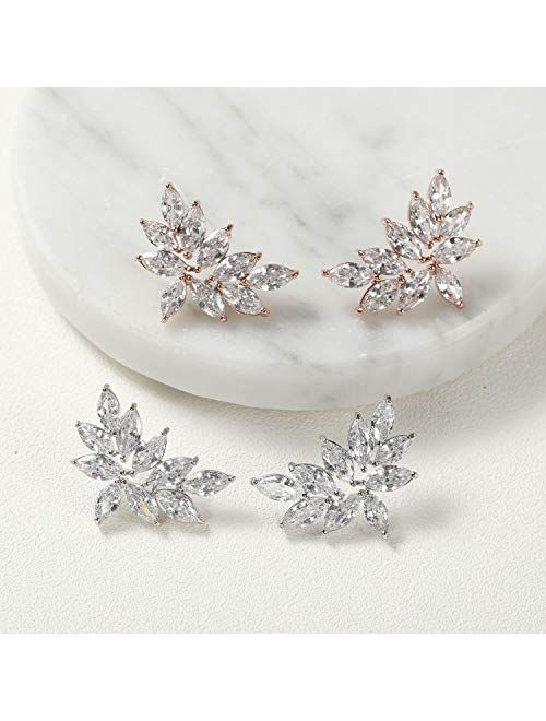 SWEETV Bridal Wedding Earrings for Brides Bridesmaid, Marquise Cubic Zirconia Rhinestone Cluster Earrings for Women, Prom