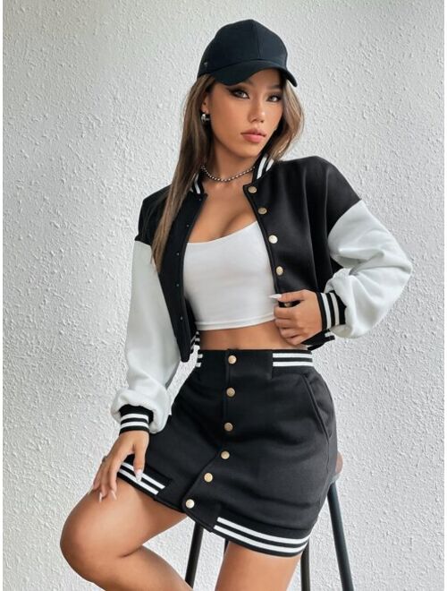 Shein Striped Trim Jacket & Bodycon Skirt