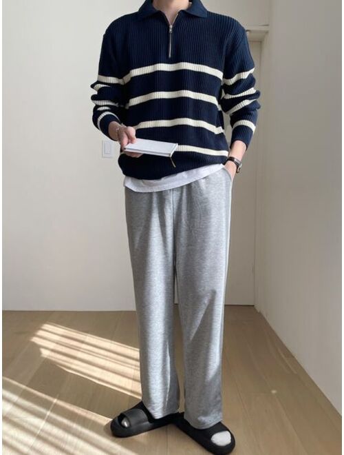 DAZY Men Striped Pattern Polo Neck Sweater Without Tee