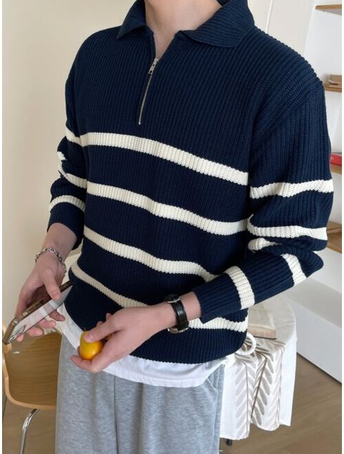DAZY Men Striped Pattern Polo Neck Sweater Without Tee