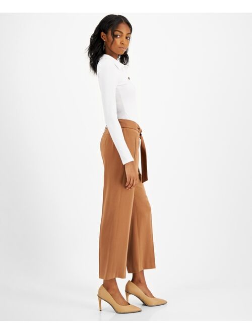 BAR III Women's Tie-Front Cropped Culotte Pants, Created for Macy's