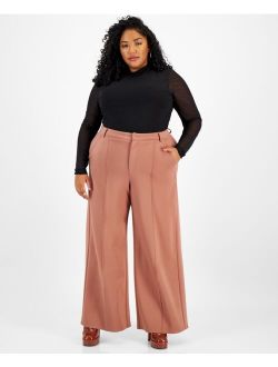 Plus Size High-Rise Wide-Leg Ponte-Knit Pants, Created for Macy's