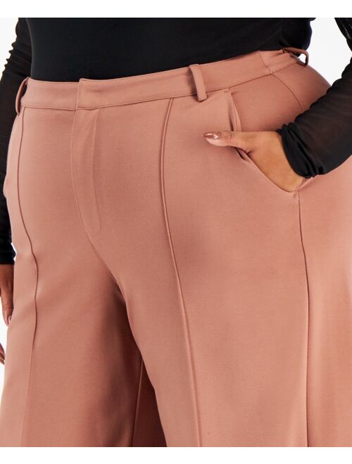 BAR III Plus Size High-Rise Wide-Leg Ponte-Knit Pants, Created for Macy's