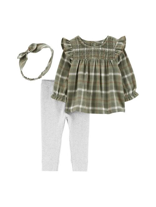 Baby Girl Carter's Plaid Flannel Top, Leggings, & Headwrap Set
