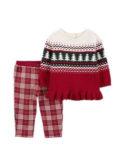 Baby Girls Carter's 2-Piece Holiday Peplum Top & Fleece Pant Set