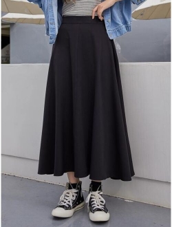 Solid Long Flare Skirt