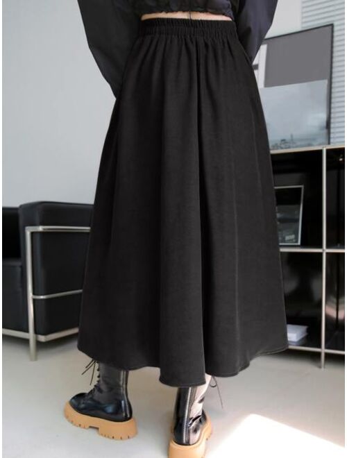 DAZY Solid High Waist Flared Skirt