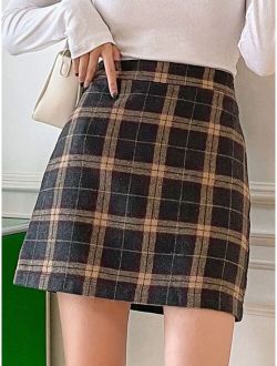 Plaid Print Straight Skirt