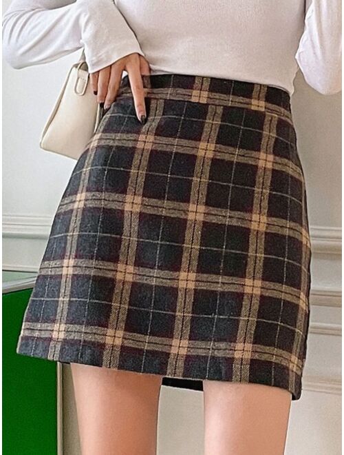 DAZY Plaid Print Straight Skirt
