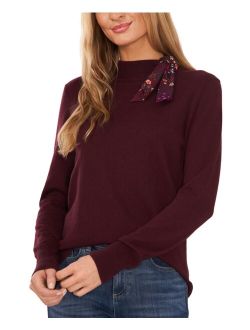 CECE Mock Neck Sweater with Tie