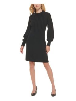 Petite Ribbed Puff-Sleeve High-Neck Sweater Dress