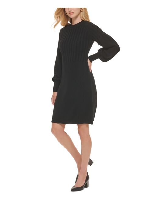CALVIN KLEIN Petite Ribbed Puff-Sleeve High-Neck Sweater Dress