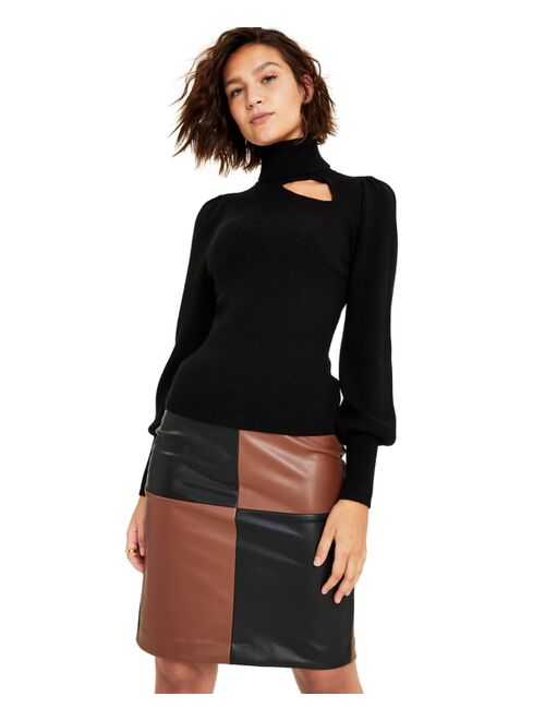 BAR III Women's Cutout Turtleneck Sweater, Created for Macy's