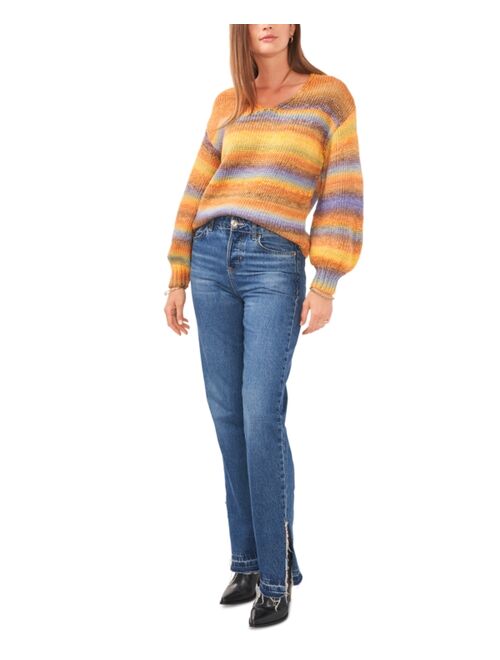 VINCE CAMUTO Women's V-Neck Long Sleeve Striped Sweater