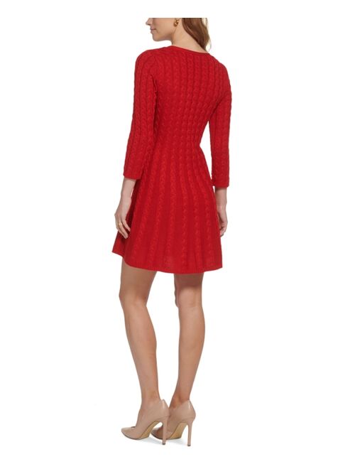 JESSICA HOWARD Petite V-Neck Cable-Knit Sweater Dress