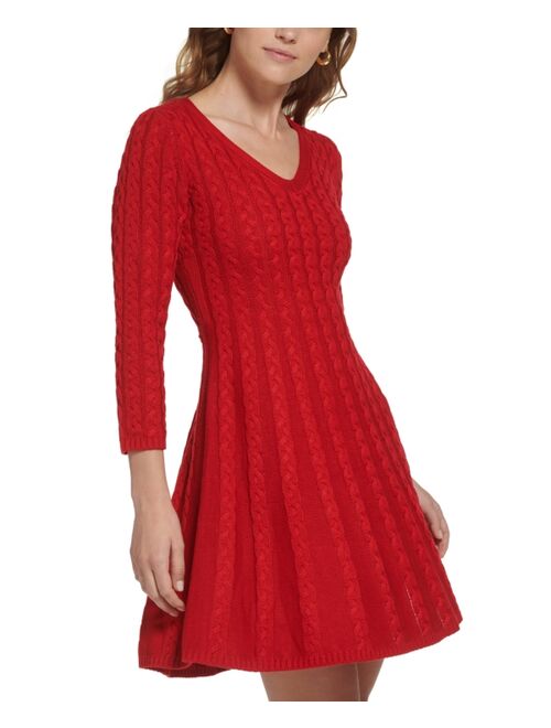JESSICA HOWARD Petite V-Neck Cable-Knit Sweater Dress