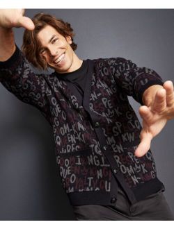 ROYALTY BY MALUMA Men's Relaxed-Fit Text V-Neck Cardigan, Created For Macy's